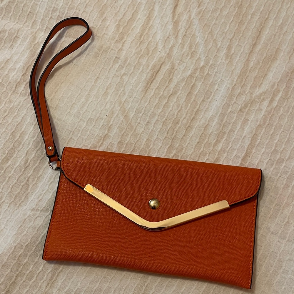 Elegant Orange Clutch with Gold Accent
